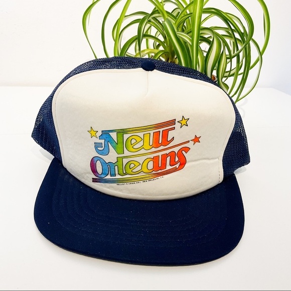 Vintage Accessories - VINTAGE 1980s New Orleans Rainbow Trucker Hat | Snapback Cap